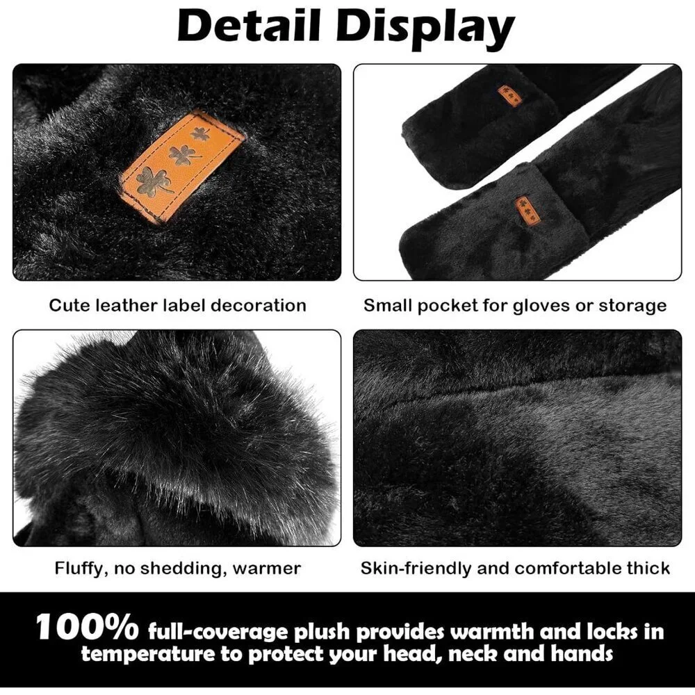 Women Hooded Scarf Gloves Set Faux Fur Warm Winter Accessory